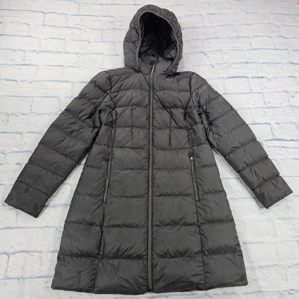 Michael Kors Packable Down Coat Womens PM Black Hooded Puffer Jacket Travel Warm